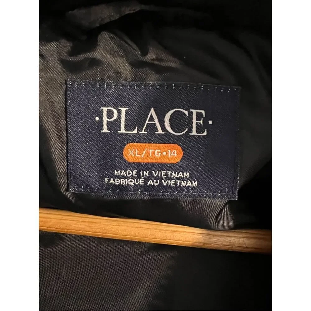 The Children's Place Boys XL Quilted Puffer Jacket Black Water Resistant Winter